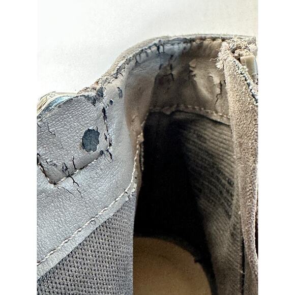 Candies Size 7 Taupe Grey Suede Floral Embroidered Pink Peep Toe Ankle Bootie - Picture 5 of 10